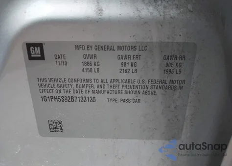 2011 Chevrolet Cruze Ltz из США, поврежденный, VIN 1G1PH5S92B7133135